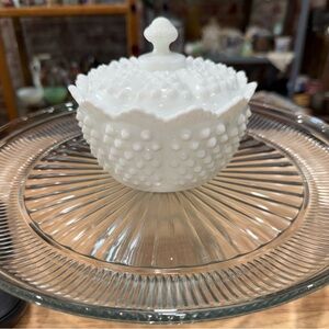 Elegant White Hobnail Glass Candy Dish Fenton